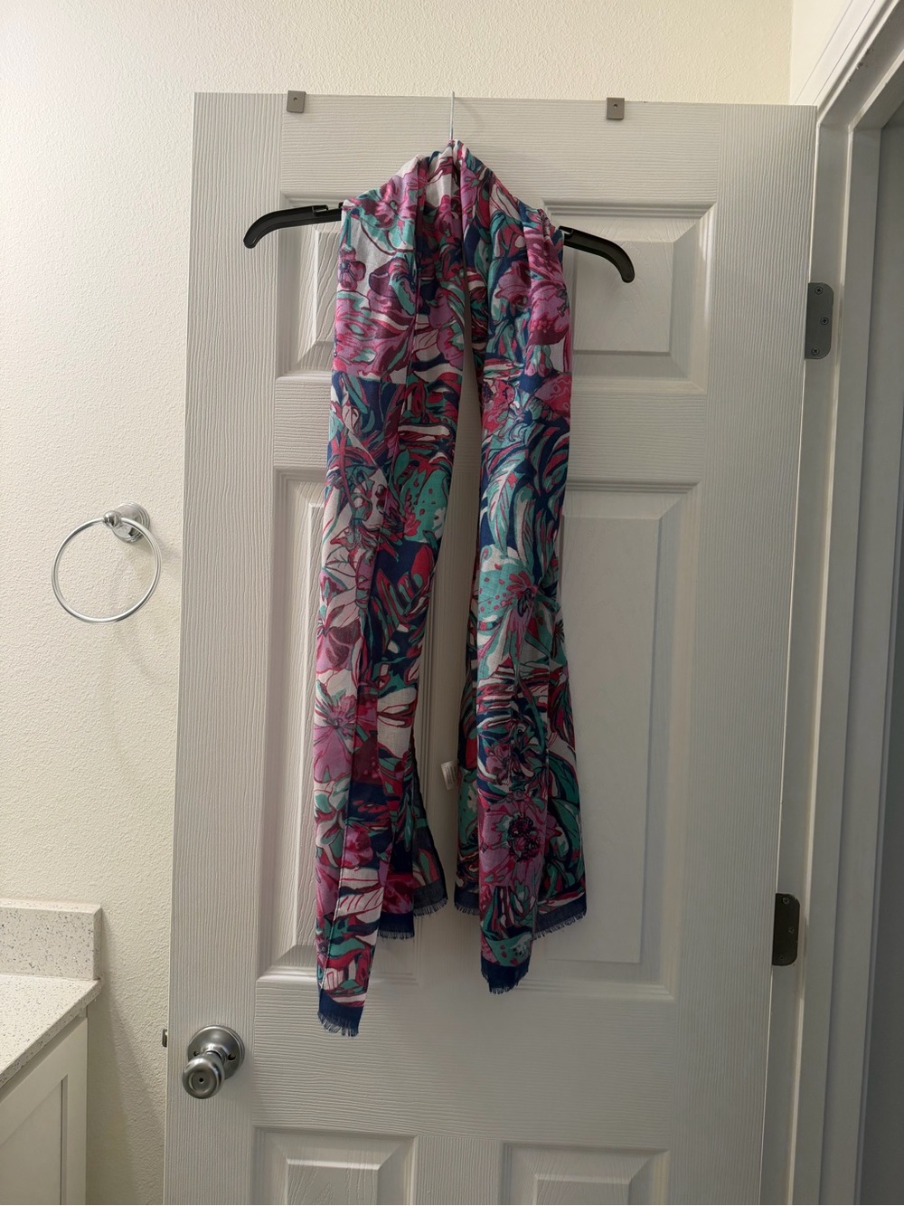 Charming Charlie Floral Wrap Scarf in Pink, Teal, Blue